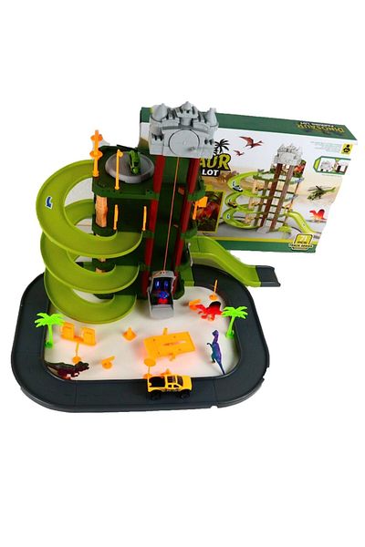 dalimag Hot Wheels Dinosaur Parking Lot Track, 3 Levels, Multicolor, 71 Pieces