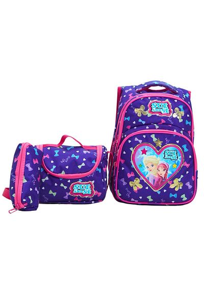 LUGMO 3-Piece Middle School Bag Set Primary School Bag Complete Lined Heart Purple