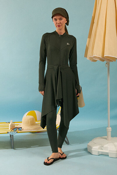 ZÜLAYS Bağlamalı Asimetrik Mayo Eteği Haki