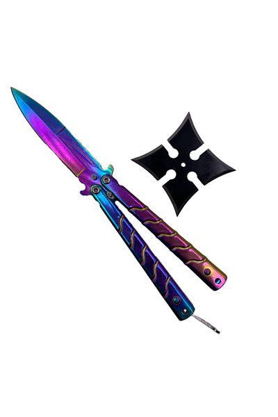 dalimag Ninja Self-Defense Kit, Butterfly Knife Fade 17 cm, Ninja Throwing Star Shuriken