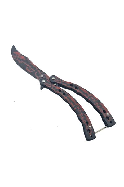 dalimag Cuțit fluture de antrenament, design craniu roșu, curbat, 24 cm,