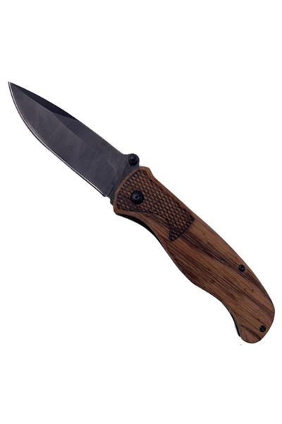 dalimag Manual Folding Knife with Wooden Handle, Brown, Steel Blade, Belt Clip, 20.5 cm,