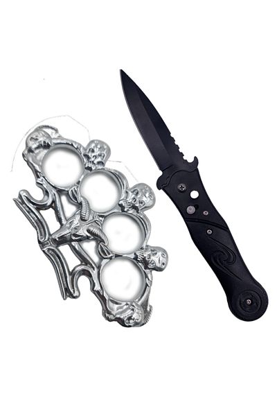 dalimag Tactical Self-Defense Kit, Stealth Automatic Folding Knife 20 cm, Skull Ram Model Punch Knife