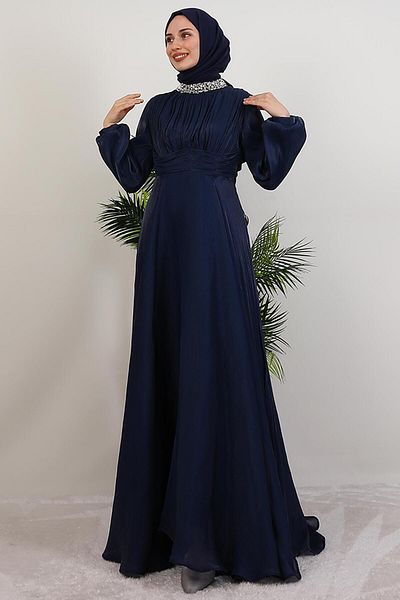 GİYZAMİLA Βραδινό φόρεμα Azra Silk Navy Blue
