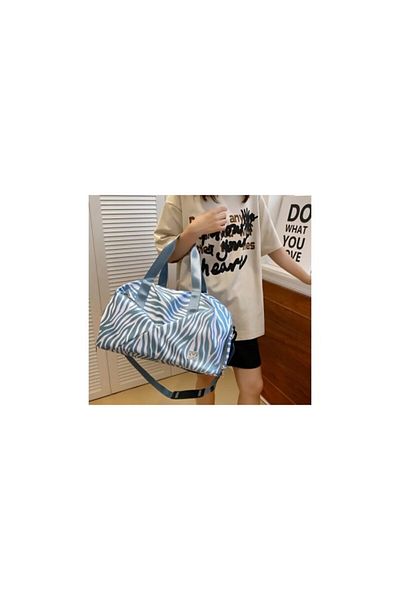 TAIKESEN Geantă sport pentru sală, M-05, impermeabilă, model zebră, dimensiuni 46x27x26 cm, albastră