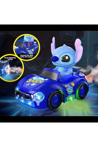 Toybox Stitch Cartoon Electric Toy Car for Kids with Colorful Lights Music & Spray Mist Exhaust
