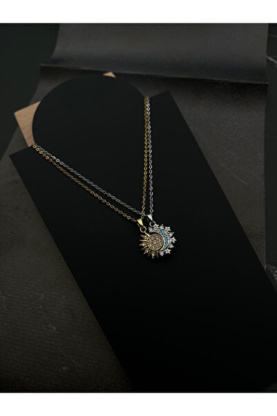 focusbella Çelik Ay ve Güneş Çift Çelik Kolye