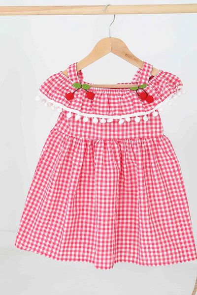 TOFİSA Girl's Fuchsia Cherry Dress - 27164