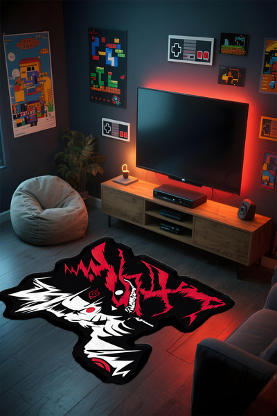 Alpacarpet Özel Kesimli Desenli Anime & Gamer Halısı Kaymaz Taban Makinede Yı...