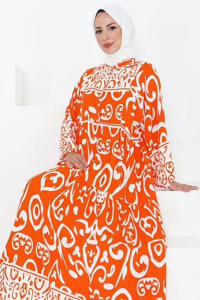 TOFİSA Patterned Dress Orange - 27431