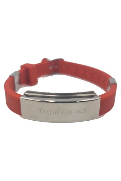 dalimag Silicone Bracelet, Personalized Text, Adjustable, Red,