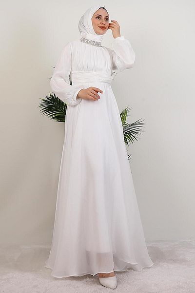 GİYZAMİLA Βραδινό φόρεμα Azra Silk Λευκό