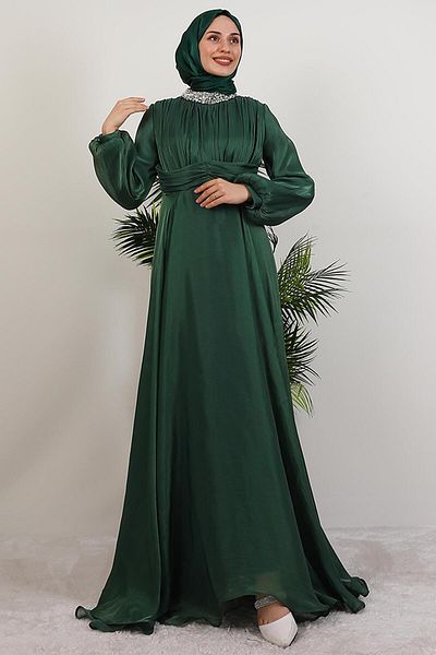 GİYZAMİLA Βραδινό φόρεμα Azra Silk Emerald