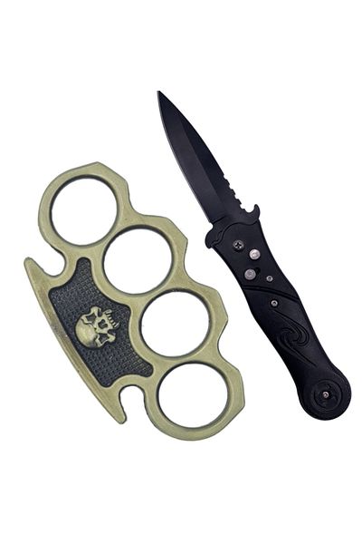 dalimag Trusă tactică de autoapărare, cuțit pliabil Stealth 20 cm, pumnal cu articulație din alamă