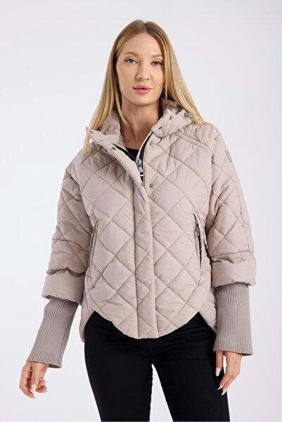 G-FOX Γυναικείο πλεκτό με σταθερή κουκούλα με ραβδώσεις Λεπτομερές καπιτονέ αθλητικό πουπουλένιο παλτό - Κομψό και ζεστό σχέδιο 8704