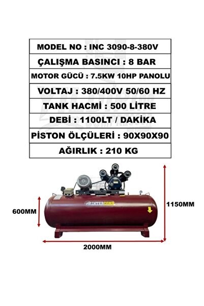 Yıldırım 500 LİTRE PİSTONLU HAVA KOMPRESÖRÜ