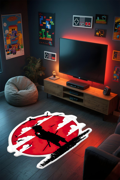 Alpacarpet Özel Kesimli Desenli Anime & Gamer Halısı Kaymaz Taban Makinede Yı...