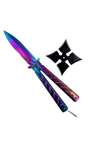 dalimag Ninja Self-Defense Kit, Butterfly Knife Fade 17 cm, Ninja Throwing Star Shuriken