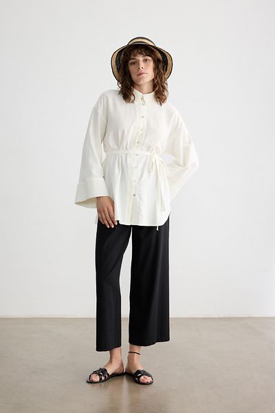 BE BLUE White Buttoned Cotton Linen Shirt