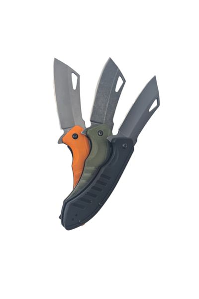 dalimag Kit 3x Cuțit pliabil cu lamă dreaptă, mâner antiderapant, clemă pentru curea, 20 cm,
