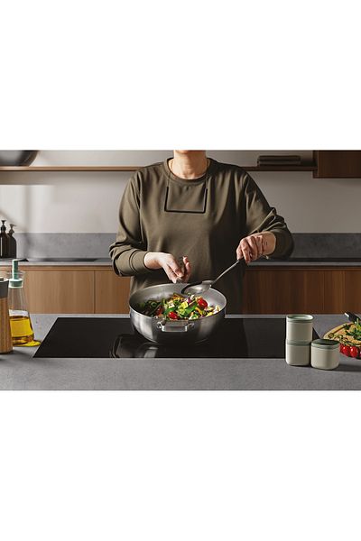 Berghoff Tigaie wok din grafit, 28 cm, 4,9 l, capac, oțel inoxidabil reciclat, sticlă, argintiu