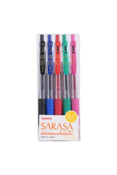 Zebra 5-Piece Sarasa Clip Gel-Ink Rollerball Pen 0.7 mm
