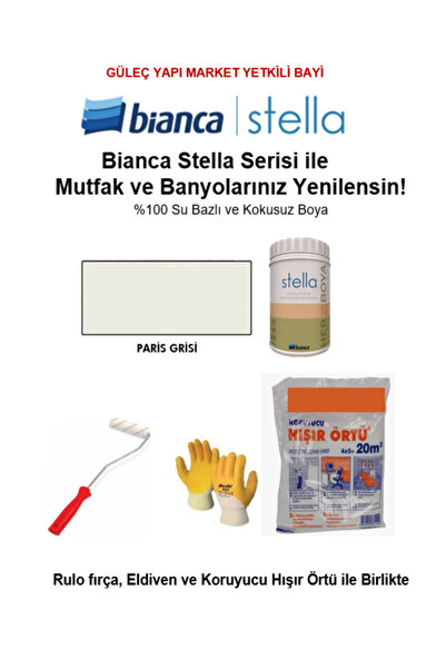 Bianca Stella Su Bazlı Saf Akrilik Boya (1 litre Boya+ Rulo fırça, Hışır Örtü...