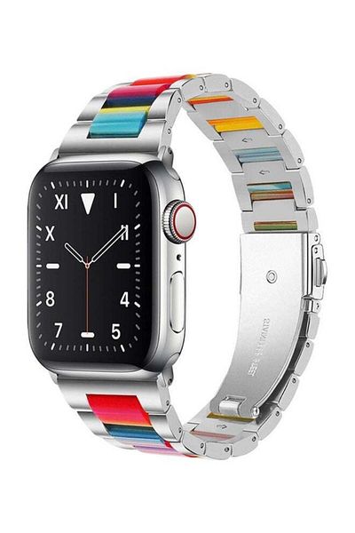 fun zone MARGOUN Stainless Steel Resin Strap Band 42/44/45mm for Apple Watch Silver/Red/Blue/Yellow
