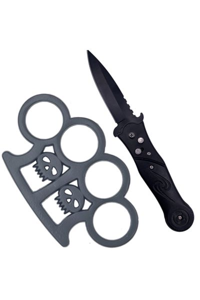 dalimag Kit Autoaparare Tactic, Briceag Stealth Deschidere Automata 20 cm, Pumnal Tip Box Maner Craniu Dublu
