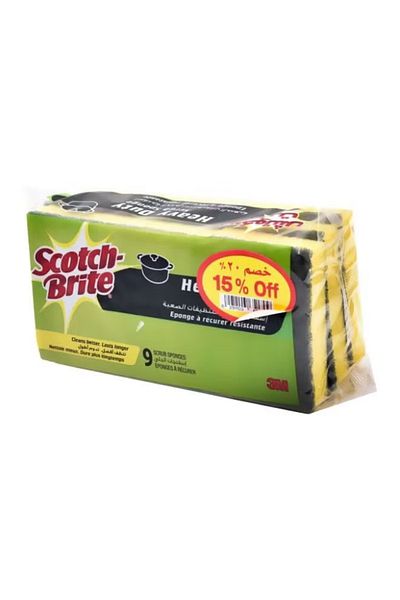 Scotch Brite 9-Piece Cleaning Sponge Set – Yellow/Black – Durable Scrub Sponges for Home & Kitchen