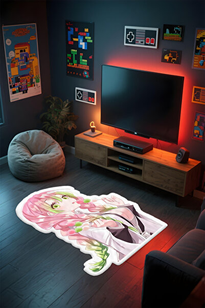 Alpacarpet Özel Kesimli Desenli Anime & Gamer Halısı Kaymaz Taban Makinede Yı...