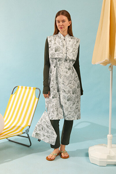 ZÜLAYS Fermuarlı Yelekli Tesettür Mayo Haki