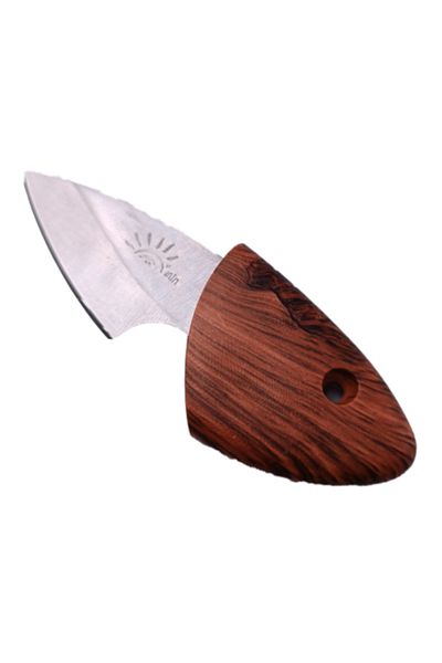 dalimag Mini Knife with Wooden Sheath, Hook, Stainless Steel Blade, 10 cm, Brown,
