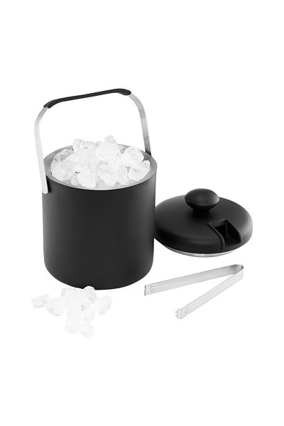 Ambition Ice bucket with lid, handle and tongs 1.3L, stainless steel, black, Ice