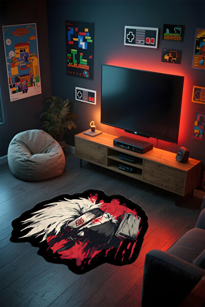 Alpacarpet Özel Kesimli Desenli Anime & Gamer Halısı Kaymaz Taban Makinede Yı...