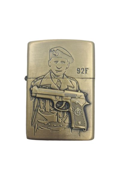 dalimag Lighter with Cap, Model Pistol 92F, Gasoline, Refillable, 3D Relief, Detachable, 6 cm, Gold,