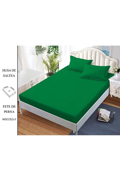 CHIRASO CHIRASO Bed Cover Set, FINE Cotton, with ELASTIC, 180x200cm and 2 Pillowcases 52x80cm, green