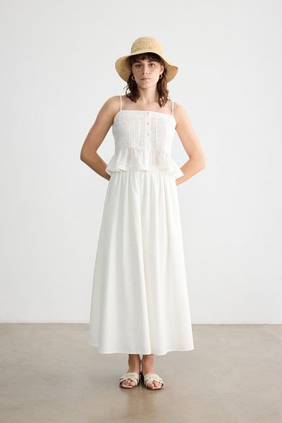 BE BLUE White Waist Tight Cotton Linen Skirt