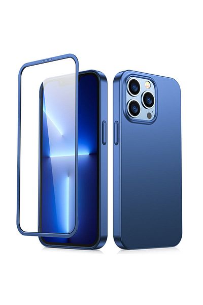 Joyroom Etui pokrowiec do iPhone 13 Pro obudowa na tył i przód + szkło hartowane niebieski