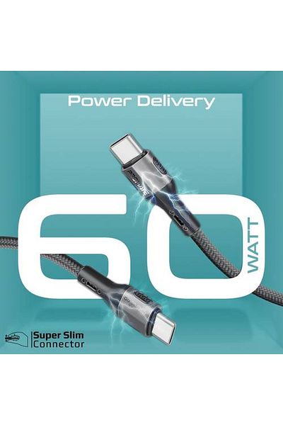 Promate Strong and durable USB-C cable provides 60W fast charging, comes in 120cm length with a durable design