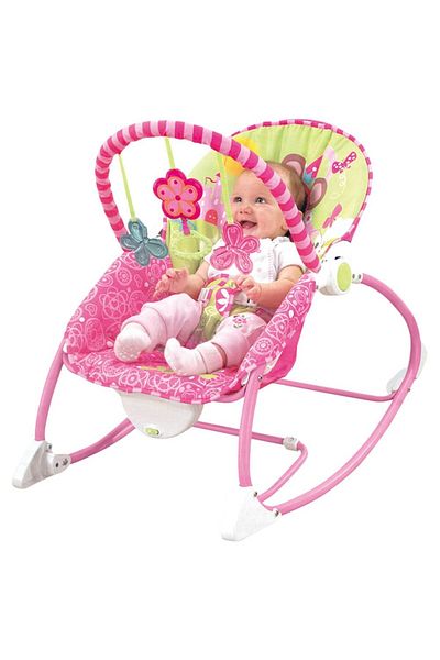 rexa Lightweight Infant to Toddler Musical Baby Rocking Bouncer Chair With Soft, Removable Toybar, Pink