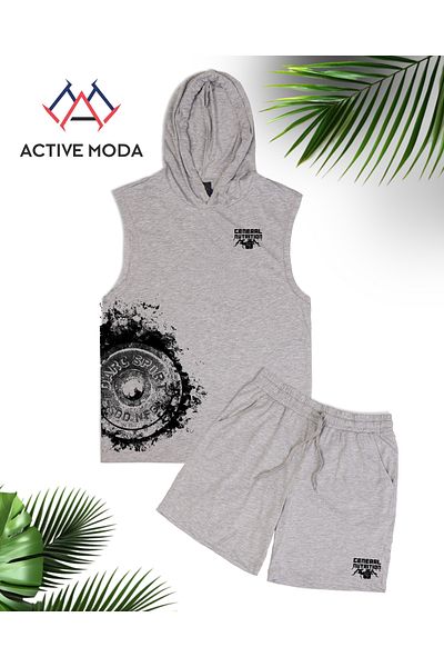 ACTIVE MODA Men's Sports Gym Singlet-Shorts Set Printed Ceneral Nutrition Cotton Fabric