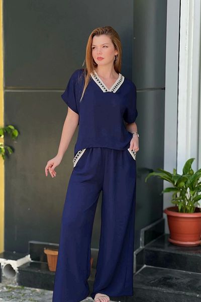 aytemas Collar and Pocket Knitted Stripe Detailed Suit