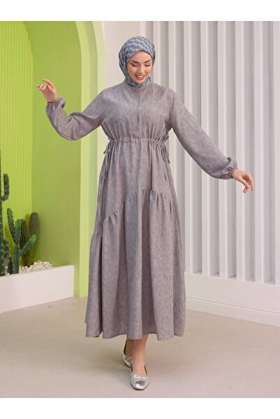 SAHRA BUTİK ΦΟΡΕΜΑ ΛΕΝΤΕΝΙΚΟ ΜΕ ΚΟΡΔΟΝΙ ΜΕ ΜΕΣΟΥΡΑ - Γκρι - SAHRA BUTİK