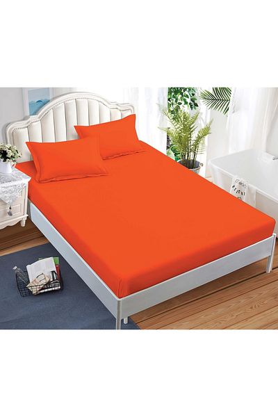 CHIRASO CHIRASO Bed Cover Set, FINE Cotton, with ELASTIC, 180x200cm and 2 Pillowcases 52x80cm, orange