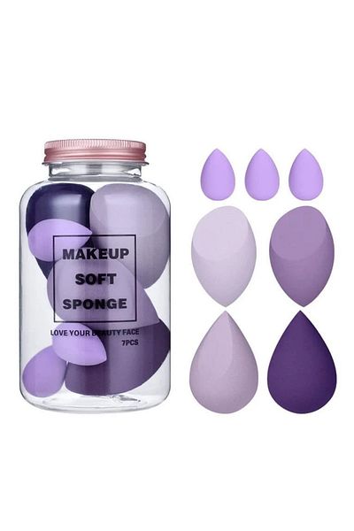 OEM Set 7 Bureti Machiaj Ovoidali, 4 Mari si 3 Mini, Pentru Fond de Ten, Creme si Pudre, Mov