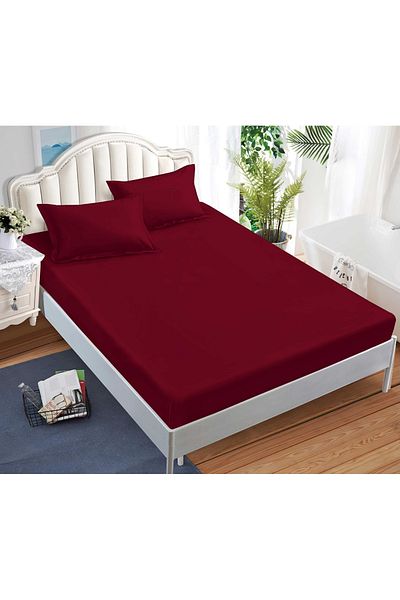 CHIRASO CHIRASO Bed Cover Set, FINE Cotton, with ELASTIC, 180x200cm and 2 Pillowcases 52x80cm, dark red