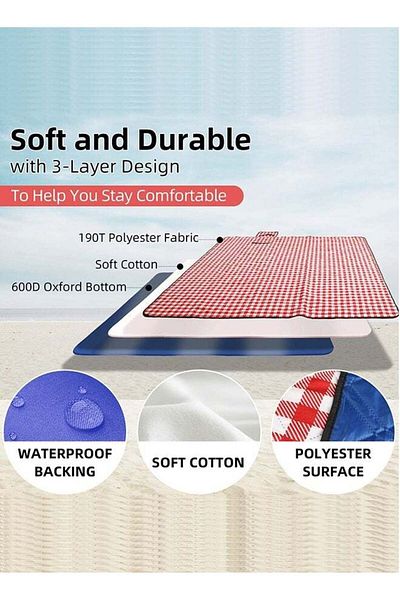 COOYA Portable Outdoor Picnic Blanket, Waterproof and Sandproof Blanket,for Camping,Park,Beach,Grass(Red)