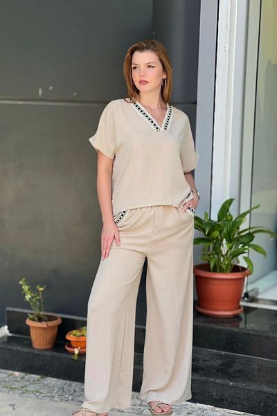 aytemas Collar and Pocket Knitted Stripe Detailed Suit
