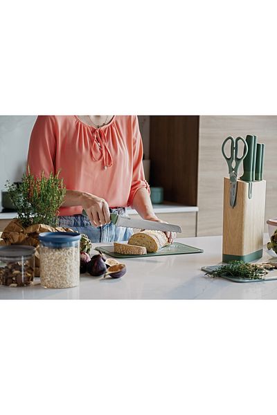 Berghoff Forest knife set with stand, 6 pieces, Steel, Wood, Green